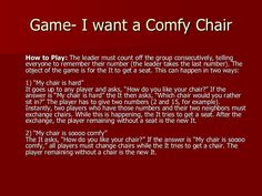 a red background with the words game - i want a comfy chair