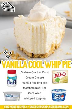 an advertisement for vanilla cool whip pie