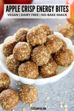 no bake apple crisp energy bites in a bowl