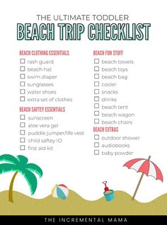 the ultimate toddler beach trip checklist is in this printable guide for parents