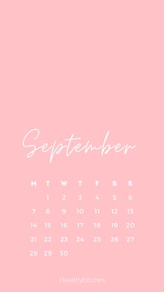 a pink calendar with the word september written in cursive font on it, against a light pink background