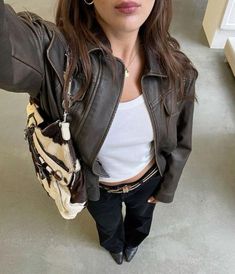 Ballet Flats Outfit, Estilo Indie, Earthy Outfits, Flats Outfit, Leather Jacket Outfits