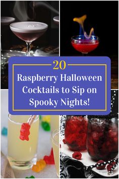 Collage of 4 raspberry halloween cocktails. Raspberry Drink, Raspberry Cocktail, American Cocktails, Halloween Cocktail, Batch Cocktails, Raspberry Vodka, Raspberry Liqueur, Refreshing Summer Cocktails, Raspberry Recipes