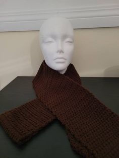 Measures 13.3 x 222.3 cm. Crocheted Crochet Brown, Brown Scarf, Brown Scarves, Coffee Brown, Coffee Colour, Scarf Wrap, Crochet Projects, Knitted Scarf, Scarf Accessory