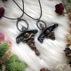 ●🌑 ѕ є я ρ є η т    ѕ є є я 🌑●   *Wearable heART♡ *You will receive one necklace. It will be the exact pendant displayed in photographs, depending on your choice.  ●These talismans feature Garden Quartz spheres and all knowing and protective serpent energy, ready to invite and embody the energy and magic of their keeper. The pendants are sealed in an antique copper finish. They hang on long black leather cords with lobster clasp closures. * It has been eletroformed in copper.  Electroforming i Witches Talisman, Shaman Jewelry Pendants, Spiritual Snake-shaped Necklace For Gifts, Spiritual Snake-shaped Metal Jewelry, Copper Electroforming, Electroformed Brass Amulet Necklace, Talisman Pendant, Garden Quartz, Snake Pendant