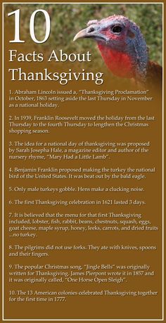 an image of a turkey with the words 10 things about thanksgiving