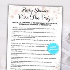 a baby shower pass the prize game with flowers and ribbons on it's back