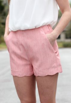 Are you as crazy about these scalloped shorts as we are?! The heathered material not only keeps the shorts looking laid-back, but the flattering and modest high-waisted cut and pockets bring it to ... Hair Straightening Iron, Scalloped Shorts, Spring Clothing, Stitch Fix Outfits, Nice Outfits, Fashion Pieces, Scalloped Edges, Spring Looks, Outfit Goals