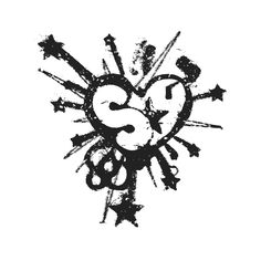 a black and white drawing of a heart with arrows