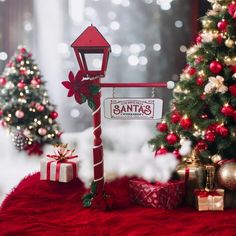 a christmas display with presents and decorations