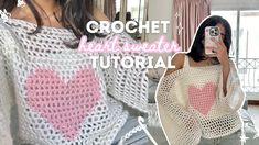 a crochet sweater with hearts on it and the text, crochet heart sweater