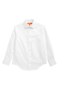 Every child needs a classic white dress shirt at the ready, and this one is impeccably tailored in a lightweight cotton blend. 60% cotton, 40% polyester Dry clean or machine wash, tumble dry Imported Ring Bearer Outfits, Knight Dress, Wedding Outfit For Boys, Bow Tie Suit, Classic White Dress, Solid Dress Shirt, Bearer Outfit, White Dress Shirt, Wedding Clothes