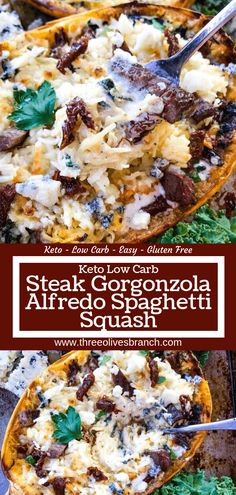 steak and gorgonzoa alfredo spaghetti with parmesan cheese