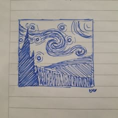 a piece of paper that has been drawn with blue ink on it, and the image is