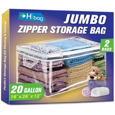 the jumbo storage bag is packed with towels and blankets