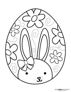 an easter egg decorated with flowers and a bunny's head in the center is shown