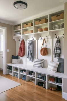 10 Big Family Mudroom Storage Must-Haves Mudroom Storage Shoes, Mudroom Shoe Cubbies, 6 Cubby Mudroom, Garage Bookbag Storage, Family Coat Hooks, Heavy Backpack Storage, Boot Storage Mudroom, Mudroom Shoe Bench, Foyer Backpack Storage