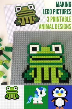 an image of some legos that are made to look like animals and frogs with text overlay