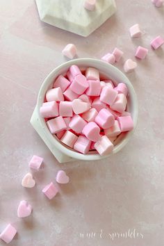 pink and white marshmallows in a bowl