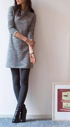 Cold Weather Dresses, Stylish Winter Outfits, Grey Sweater Dress, Legging Outfits, Grey Dress, Popular Outfits, Winter Outfits For Work, Olivia Palermo, Winter Outfits Women