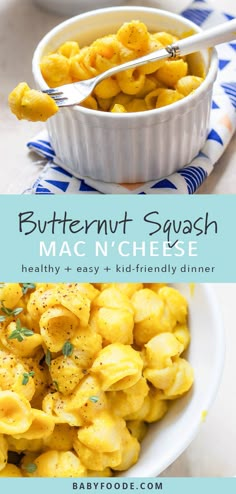 butternut squash macaroni and cheese in a white bowl