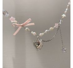 Heart Pendant Bow Faux Pearl Necklacemeasurement is cm.Product Information Material: Copper Color: Pink Bow Necklace, Funky Jewelry, Fancy Jewelry, Faux Pearl Necklace, Girly Jewelry, Jewelry Inspo, Copper Color, Pretty Jewellery, Cute Jewelry