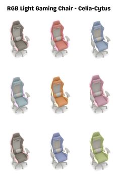 an image of chairs with different colors and shapes on them, including one for each chair