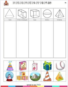 a worksheet with different shapes and numbers