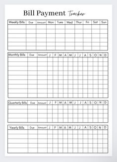 a printable bill payment tracker is shown in black and white, with the words'bill