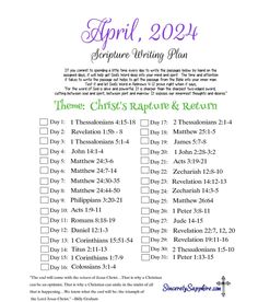 the bible's rapture and return is shown in this printable calendar for april