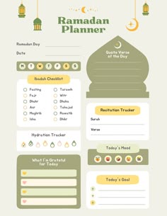 the ramaan planner is shown in green and yellow, with different items on it