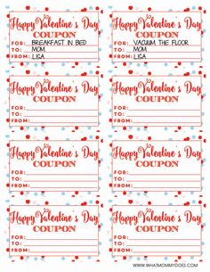 valentine's day coupons with red and blue confetti on the side