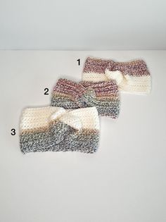 three knitted hats and one crochet hat are shown with the number 1 on it