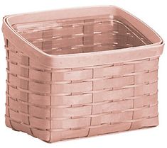 a large pink basket sitting on top of a white floor