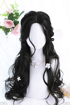 SKU: LIN01837 Fabric: High-Temperature Silk Style types: Sweet Lolita Season: Spring, Summer, Autumn, Winter Length: 60-65cm Notice: Any of the accessory is not included. Black Hair Wig, Kpop Oc, Curly Hair Natural, Pastel Jewelry, Black Wigs, Style Types, Hair Color Streaks, Spring Summer Autumn Winter, Silk Style