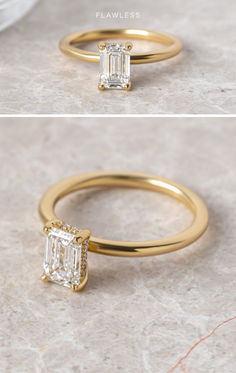 two different views of an engagement ring with the same diamond in each side and on top