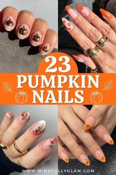 Leaf And Pumpkin Nails, Pumpkin Accent Nail, Glitter Pumpkin Nails, Fall Mushroom Nails, White Pumpkin Nails, Pumpkin Fall Nails, Nails Early Fall, Nails Square Fall, Fall Nails Pumpkin