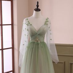 Custom size and custom color are available, there is no extra payment for custom size or custom color. Product Information: Dress Number: #D2WK, Material: Tulle, Silhouette: A-line Color: Green, Hemline: Floor Length, Back Details: Lace-up Delivery times: Processing time: 2-3 weeksShipping time: 3-5 working days Rush Order Rush order service is available. For rush order, you can receive your order in 2 weeks. Custom Measurements For custom size, please leave us the following measurements in the Party Dress Green, Flower Prom Dress, Green Formal Dresses, Tulle Party Dress, Green Tulle, Floor Length Prom Dresses, Evening Dress Floor Length, Long Sleeve Prom, Prom Dress Inspiration