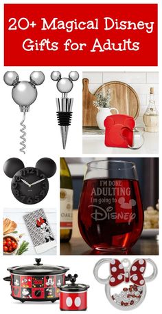 disney gifts for adults including wine glasses, mickey mouse ears and other items that are on display