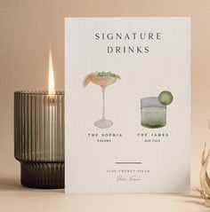 DESCRIPTION This modern minimalist signature drinks sign is a great way to personalize your wedding. Featuring over 150 custom drink illustrations you can choose the watercolor illustrations that work best for your signature drink of choice. Using this signature drink sign template, you can edit the fonts, colors and background to suit your personal style. Signature cocktails are a great way to show off your personality and include a fun element for your wedding guests to enjoy.  We create a variety of wedding signs and matching items that can be found below in our shop!  View all of the Items in the collection here: https://www.etsy.com/shop/HudsonStPrinthouse?ref=profile_header&search_query=classic What is included: 150+ Custom drink illustrations  Signature Drinks Template (18x24",24x36 Menu Minimalist, Signature Drink Sign, Cocktail Sign, Signature Cocktail Sign, Drinks Sign, Signature Cocktails, Cocktails Sign, Signature Drinks Sign, Tabletop Signs