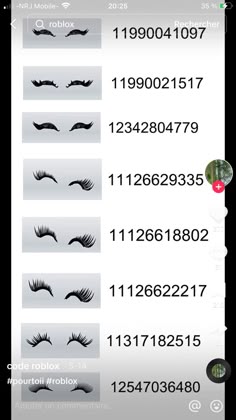 an iphone screen showing different types of eyelashes