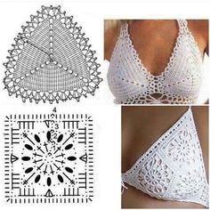 Crochet Bra Pattern Free Diagram, Crochet Bikinis Free Patterns, Crochet Bathsuit, Crochet Bra Pattern, Crochet Blouse Free Pattern, Crochet Lingerie, Granny Square Crochet Patterns Free, Crochet Bra, Crochet Crop Top Pattern