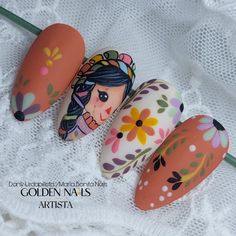 Mexican Theme Nails, Septiembre Nails, Mexican Nails, Fun Nail Colors, Organic Nails, Colored Acrylic Nails, Nails Design With Rhinestones, Pretty Nail Art Designs, Cute Gel Nails