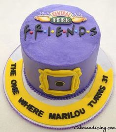 there is a purple cake with the words friends on it