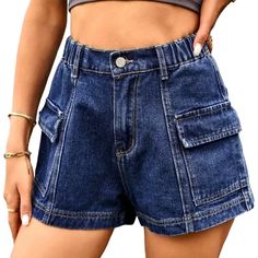 Elevate your summer wardrobe with our stunning tone women's denim shorts from the 2024 Summer Collection. These trendy-forward shorts feature a straight, loose silhouette, high-waist design, and cargo-inspired detailing for a unique and fashionable look that will turn heads wherever you go.Distinctive Features: Fashion-Forward Design: These denim shorts are a must-have for any fashionista looking to stay on-style and make a statement. Straight Silhouette: The straight fit of these shorts offers a flattering and comfortable shape for all body types. Vibrant Color: Available in a range of rich, radiant colors, these shorts are sure to add a pop of colorful to any outfit. Loose Fit: Made with a baggy fit, these shorts offer both style and comfort, allowing you to move freely and confidently. Spring Knee-length Jean Shorts With Pockets, Trendy Summer Shorts With Pockets, High-waisted Jean Shorts With Pockets For Summer, Summer High-waisted Jean Shorts With Pockets, Summer Mid-rise Jean Shorts With Pockets, Mid-rise Jean Shorts With Pockets For Summer, Mid-rise Shorts With Pockets For Summer, Trendy Shorts With Pockets Short Length, Trendy High Waist Cotton Bermuda Shorts