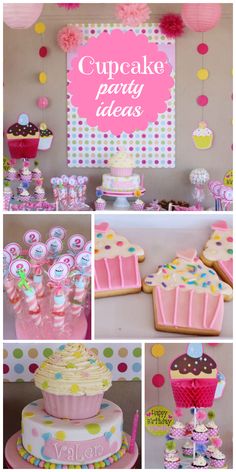 a collage of pictures with cupcakes, cakes and desserts on it