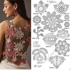 a crochet pattern for a top with flowers on it and an image of a woman's back