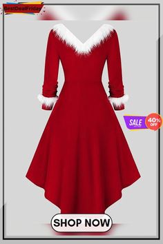 Christmas Solid Long Sleeves A Line Elegant Gown Princess Dress P531901 Red A-line Christmas Dress, Red A-line Midi Dress For Winter, Elegant A-line Christmas Dress, Fitted V-neck Christmas Dress, Elegant Fall Holiday Dress, Elegant Holiday Dress For Fall, Long Sleeve Holiday Dress For Christmas Party, Long Sleeve Holiday Dress For Holiday Party, Fall Holiday V-neck Dress