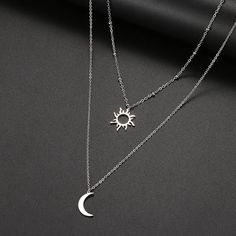 Sun And Moon Necklace, Neck Pieces Jewelry, Beaded Chain Necklace, Celestial Necklace, Fashion Pendant, Titanium Jewelry, Moon Pendant Necklace, Friend Gifts