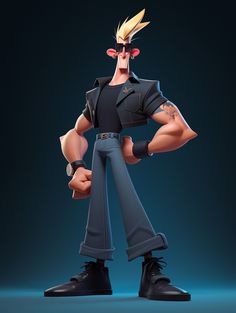 the animated character is posing with his hands on his hips and arms behind his back